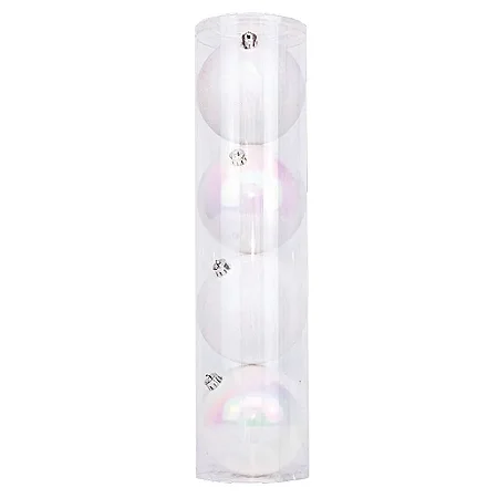 Kit Bola Lisa Glitter - Branco/Nacarado - 12cm - 4 unidades - Cromus Natal - Rizzo