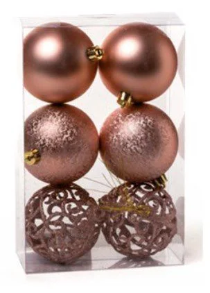 Kit Bolas Texturizadas Vazada Rose Gold 8cm - 06 unidades - Cromus Natal - Rizzo
