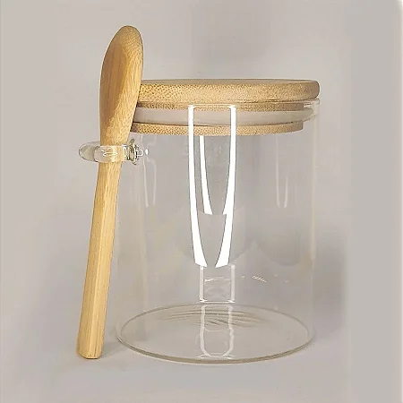 Pote de Vidro Hermético com Tampa e Colher de Bambu 10x9cm - 01 Unidade - Yoss - Rizzo