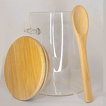 Pote de Vidro Hermético com Tampa e Colher de Bambu 12x9cm - 01 Unidade - Yoss - Rizzo