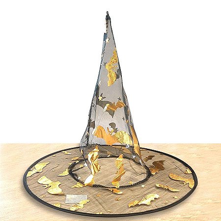 Chapéu de Bruxa Transparente - Morcegos - Dourado - Halloween - 01 unidade - Rizzo