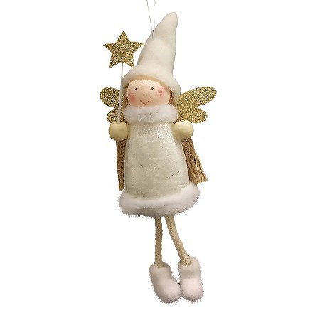 Enfeite para Pendurar Anjo Branco Estrela - 01 unidade - Cromus Natal - Rizzo