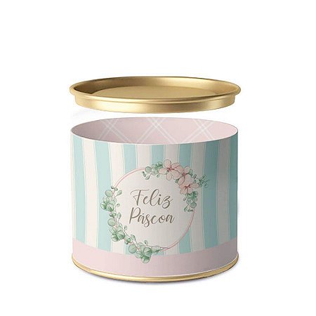 Lata para Bombons Coelha Bella Listras Feliz Páscoa - 10x7cm - 01 unidade - Cromus Páscoa - Rizzo Embalagens