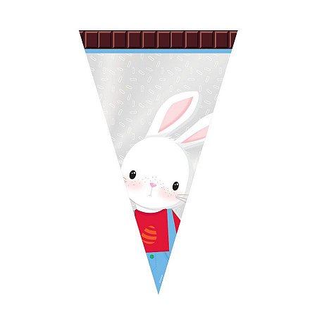 Cone Festa Brilho de Páscoa Menino Coelho 18x30cm - 50 unidades - Cromus Páscoa