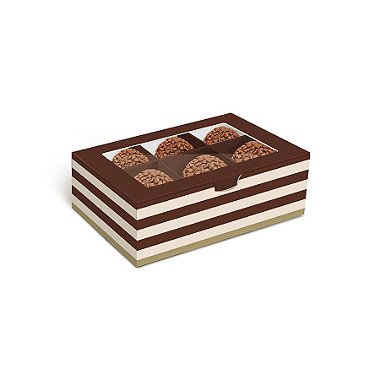 Caixa para 6 brigadeiros Hit Marrom - 10 unidades - Cromus - Rizzo Embalagens