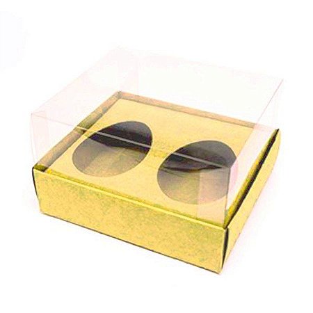Caixa Ovo de Colher Duplo - Meio Ovo de 50g - 10cm x 10cm x 4cm - Ouro - 5unidades - Assk - Páscoa Rizzo Embalagens