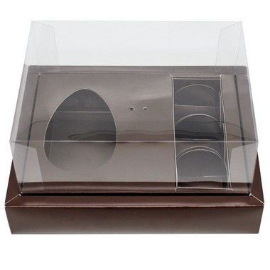 Caixa Ovo de Colher com Moldura 3 Bombons - Meio Ovo de 100g a 150g - 20cm x 15cm x 10cm - Marrom - 5unidades - Assk - P