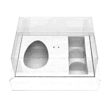 Caixa Ovo de Colher com Moldura 3 Bombons - Meio Ovo de 100g a 150g - 20cm x 15cm x 10cm - Branca - 5unidades - Assk - P