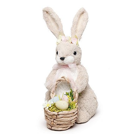 Coelho Carinhoso Sentado com Cestinha - 35cm x 25m x 15cm - Linha Carinhoso - Cromus Páscoa - Rizzo Embalagens
