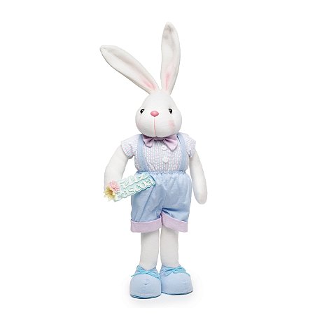 Coelho com Suspensório Feliz Páscoa Azul - 55cm x 20cm x 10cm - 1 unidade - Cromus Páscoa - Rizzo
