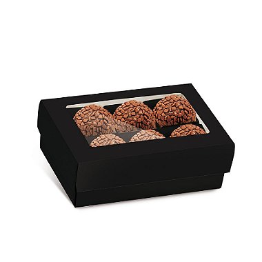 Caixa para 6 brigadeiros 12,5x8,5x4,5cm Preta - 10 unidades - Cromus - Rizzo Embalagens