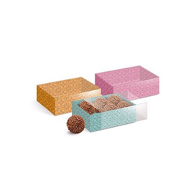 Caixa Luva com Tampa de Acetato para 2 Doces - 7,5X7,5X4,5 cm - Chocolatier  - 8 un. - Cromus