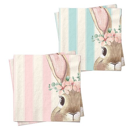 Guardanapo de Papel Coelha Bella Rosa - 20 folhas - Cromus Páscoa - Rizzo