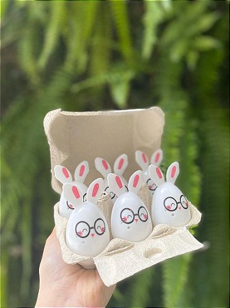 Mini Ovos de Plástico Coelho de Óculos - 6 unidades - 5x5x7cm - Cromus Páscoa - Rizzo Embalagens