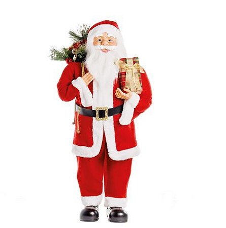 Papai Noel Em Pé Segurando Presente 90cm - 01 unidade - Cromus Natal - Rizzo