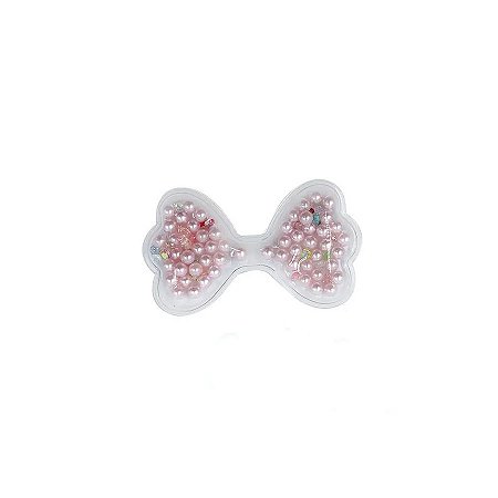 Aplique Laço Incolor C/ Perola Rosa - 5,5cm - 2 Un - Artegift - Rizzo