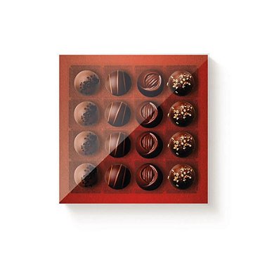 Caixa 16 Doces Quadrada Vermelho com Tampa Cristal - 10 unidades - 16,8x16,8x4cm - Cromus Profissional - Rizzo