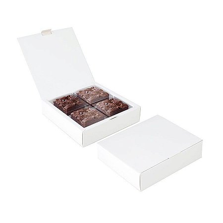 Caixa para 04 Brownies Branco 17x17x4cm - 10 unidades - Cromus Profissional