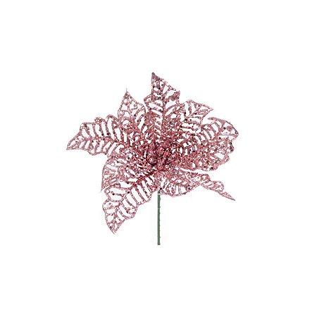Poinsetia Vazada Glitter - Rosa - 01 unidade - Cromus Natal