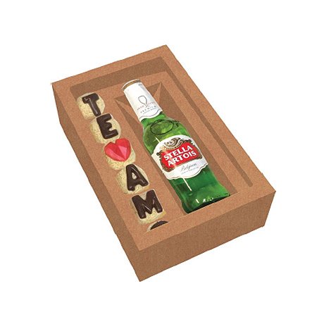 Caixa Gaveta com Visor Garrafa ou Lata e Docinho Kraft Ref.2649 - Rizzo Embalagens