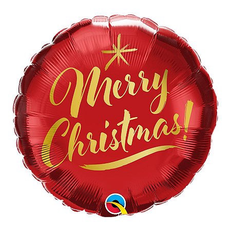 Balão de Festa Microfoil 18" - Merry Christmas Vermelho Ouro - 01 Unidade - Qualatex - Rizzo Balões