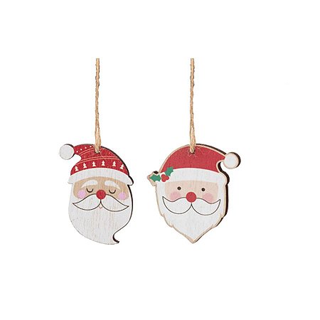 Enfeite para Pendurar Rosto Papai Noel de Madeira - 8 unidades Cromus Natal -