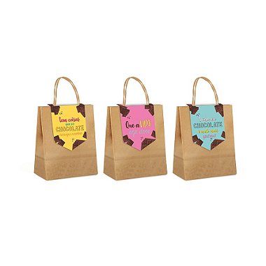 Sacola de Papel com Fechamento P 21,5x15x8cm - Doce Chocolate Sortido - 10 unidades - Cromus - Rizzo