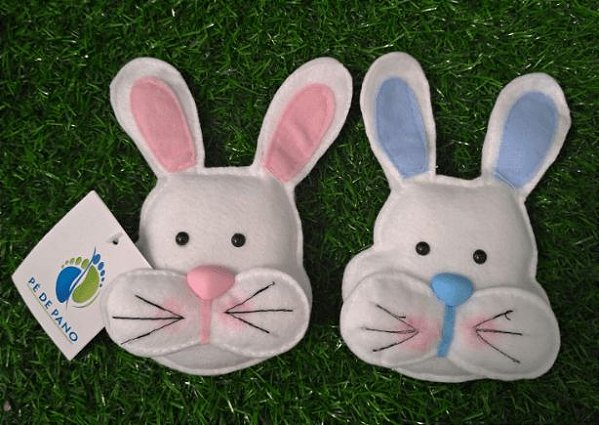 Dupla de Coelhos com Detalhes Rosa e Azul - 02 unidades - Pé de Pano - Rizzo Festas