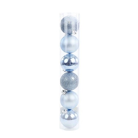 Bola de Natal em Tubo Brilho/Fosco/Glitter - Azul - 10cm - 6 unidades - Cromus - Rizzo