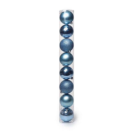 Bola de Natal em Tubo - Lisa/Fosco/Glitter Azul - 5cm - 8 unidades - Cromus - Rizzo