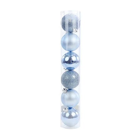 Bola de Natal em Tubo - Brilho/Fosco/Glitter Azul - 7cm - 6 unidades - Cromus - Rizzo