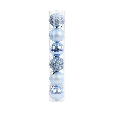 Bola de Natal em Tubo - Brilho/Fosco/Glitter Azul - 6cm - 6 unidades - Cromus - Rizzo