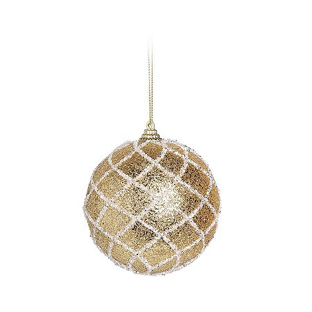 Bolas de Natal Glitter e Listras - Dourado - 10cm - 4 unidades - Cromus - Rizzo