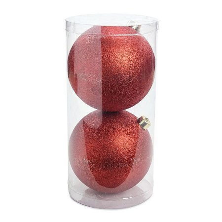 Bolas de Natal Glitter - Vermelho - 15cm - 2 unidades - Cromus - Rizzo
