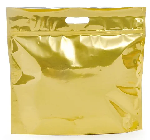 Sacola Metalizada com Zip P 46x43x5cm Dourado - 01 unidade - Cromus - Rizzo Embalagens