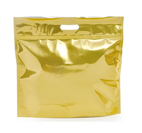 Sacola Metalizada com Zip P 32x40x5cm Dourado - 01 unidade - Cromus - Rizzo Embalagens