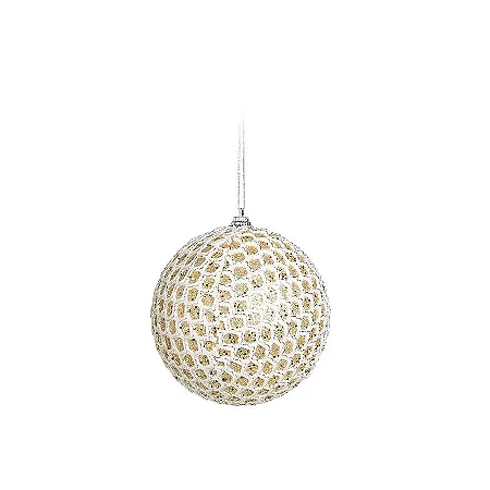 Bola de Natal Texturizada - Branca e Dourada - 10cm - 4 unidades - Cromus - Rizzo