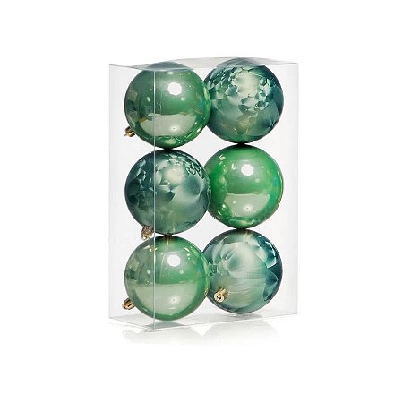 Bola Brilho e Texturizada - Azul Turquesa/Verde - 8cm - 6 unidades - Cromus - Rizzo