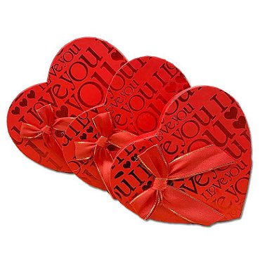 Kit Caixa Presente Coração Vermelho- 21x18x9cm - 3 Unidades - Rizzo