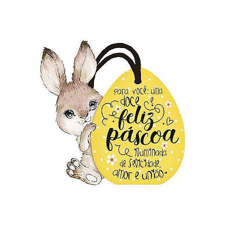 Tag de Páscoa Madeira Coelho Ovinho DHT2-147 - LitoArte - Rizzo