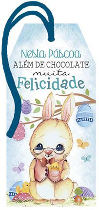 Tag de Páscoa Madeira Coelho Felicidade - LitoArte - Rizzo Embalagens