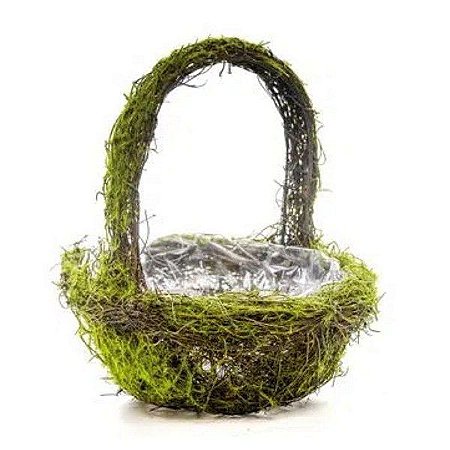Cesta com Alça Verde Rústica - 20cm x 17m x 17cm - Cromus Páscoa