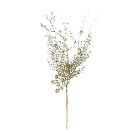 Galho Folhas Glitter - Ouro - 56cm  - 1 unidade - Cromus - Rizzo