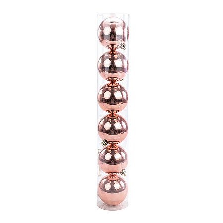 Bolas de Natal em Tubo - Rose Gold - 8cm  - 6 unidades - Cromus - Rizzo