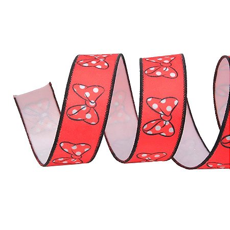 Fita de Cetim Estampa Minnie - Vermelho/Branco/Preto - 6,3x1000cm  - 1 unidade - Cromus - Rizzo