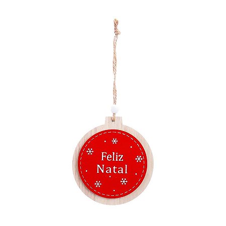 Enfeite para Pendurar Redondo Feliz Natal - Vermelho - 8cm - 1 unidade - Cromus - Rizzo