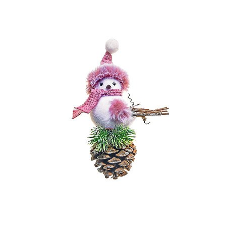 Enfeite de Pendurar Pássaro na Pinha - Rosa - 18cm - 1 unidade - Cromus - Rizzo