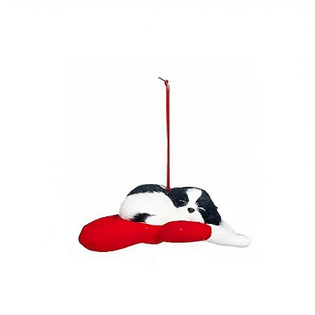 Enfeite Decorativo Cachorro Deitado na Luva - Branco e Preto - 1 unidade - Cromus - Rizzo