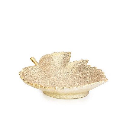 Prato Decorativo com Formato de Folha Ouro - 21cm - 1 unidade - Cromus - Rizzo