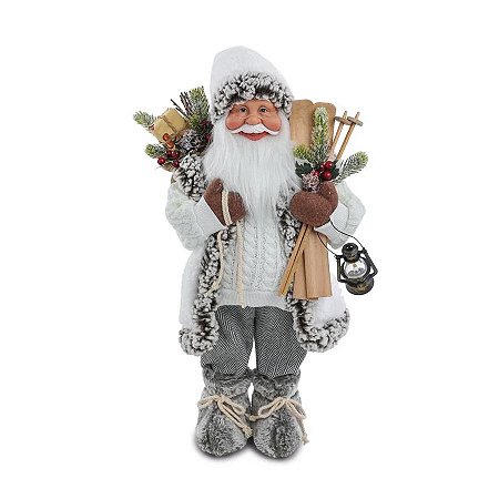 Enfeite Decorativo Noel Segurando Lamparina e Esqui - 49cm - 1 unidade - Cromus - Rizzo